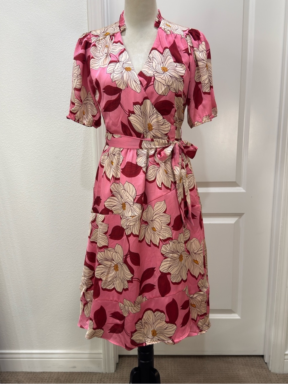 Draper James Pink Floral Wrap Midi Dress